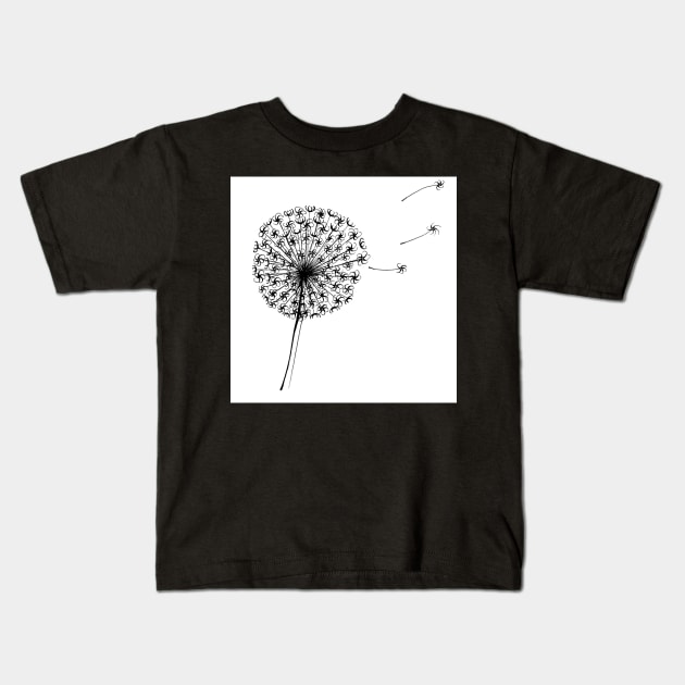 Dandelion Clock Black and White Drawing Kids T-Shirt by Maddybennettart